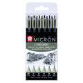 SAKURA PIGMA MICRON™ fineliner — sets, 6-set, set, 3. Lijnbreedte: 0,2 mm, 0,25 mm, 0,3 mm, 0,35 mm, 0,45 mm en 0,5 mm