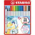 STABILO® | Pen 68 viltstift — sets, 15 kleuren, set