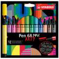 STABILO® | ARTY Pen 68 MAX viltstift — sets, 12 kleuren, 1-5 mm, wig-vormige punt