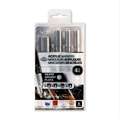 Royal & Langnickel® | ACRYLIC MARKER ○ assorted tips — 4-sets, inktkleur — SILVER, 0,7 mm|1,2 mm|2 mm|12 mm, set