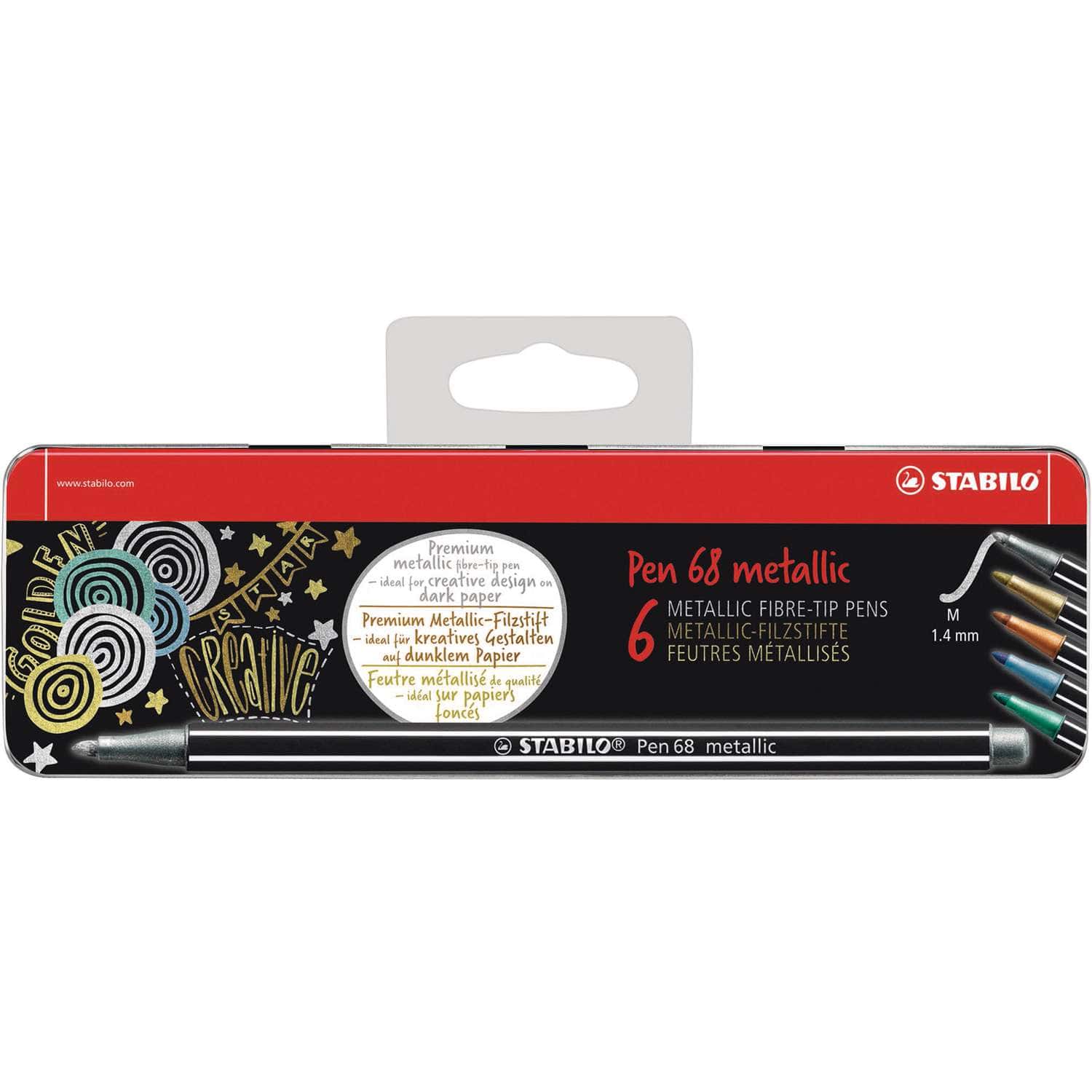 Extractie Sluiting klem STABILO® Pen 68 metallic, 6-delige set in metalen doos
