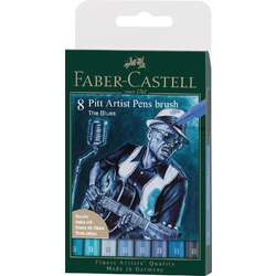 FABER-CASTELL Pitt Artist Pen Brush inktpen, set van 8, The Blues