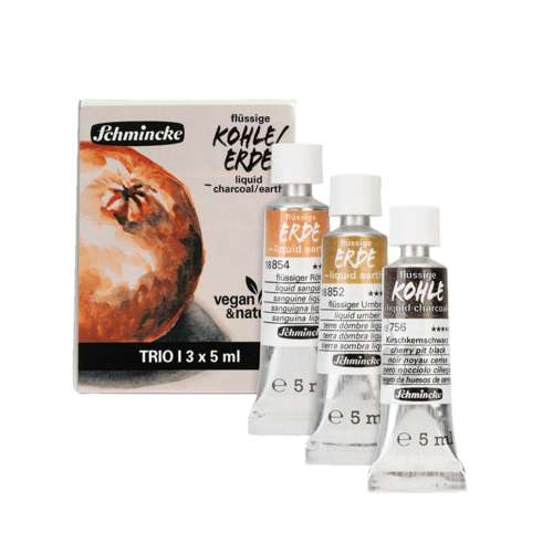 Schmincke | Liquid charcoal / earth gomverf — 3-set TRIO I 